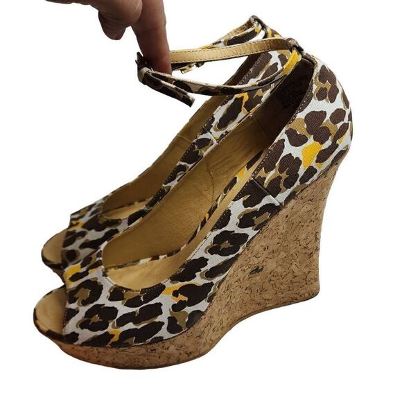 Colin Stuart Women's Multicolor Animal Print Peep Toe Wedge Heel Sandal Size 10B - Picture 10 of 13